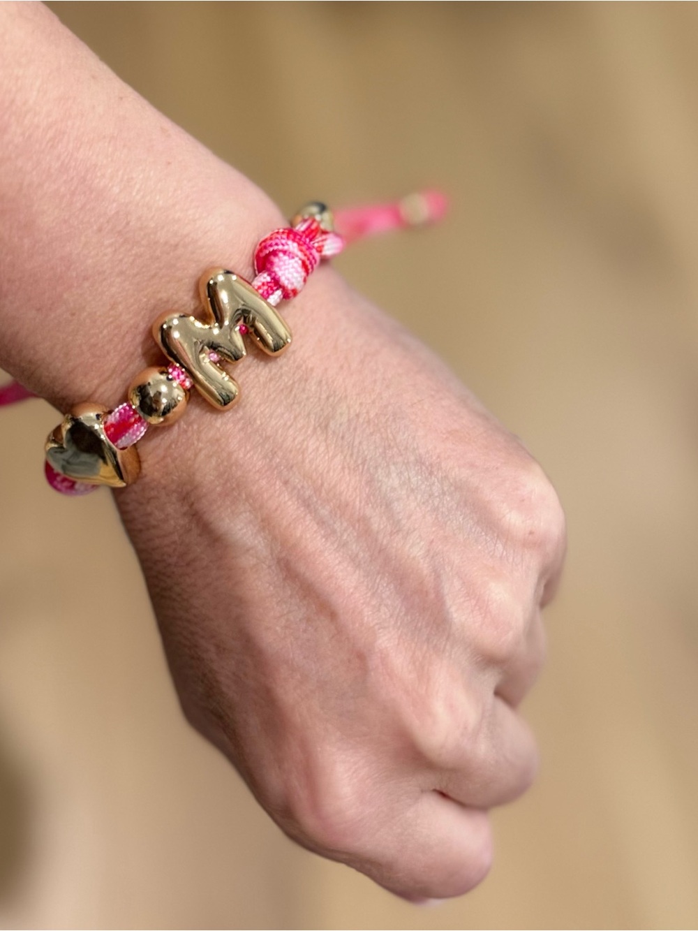 BaubleBar Gold 'M' Initial Bracelet with Pink Cord